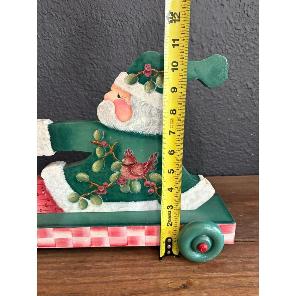Vintage 1990s Briar Patch Primitives Hand Painted Wood Santa Claus on Wheels Chr